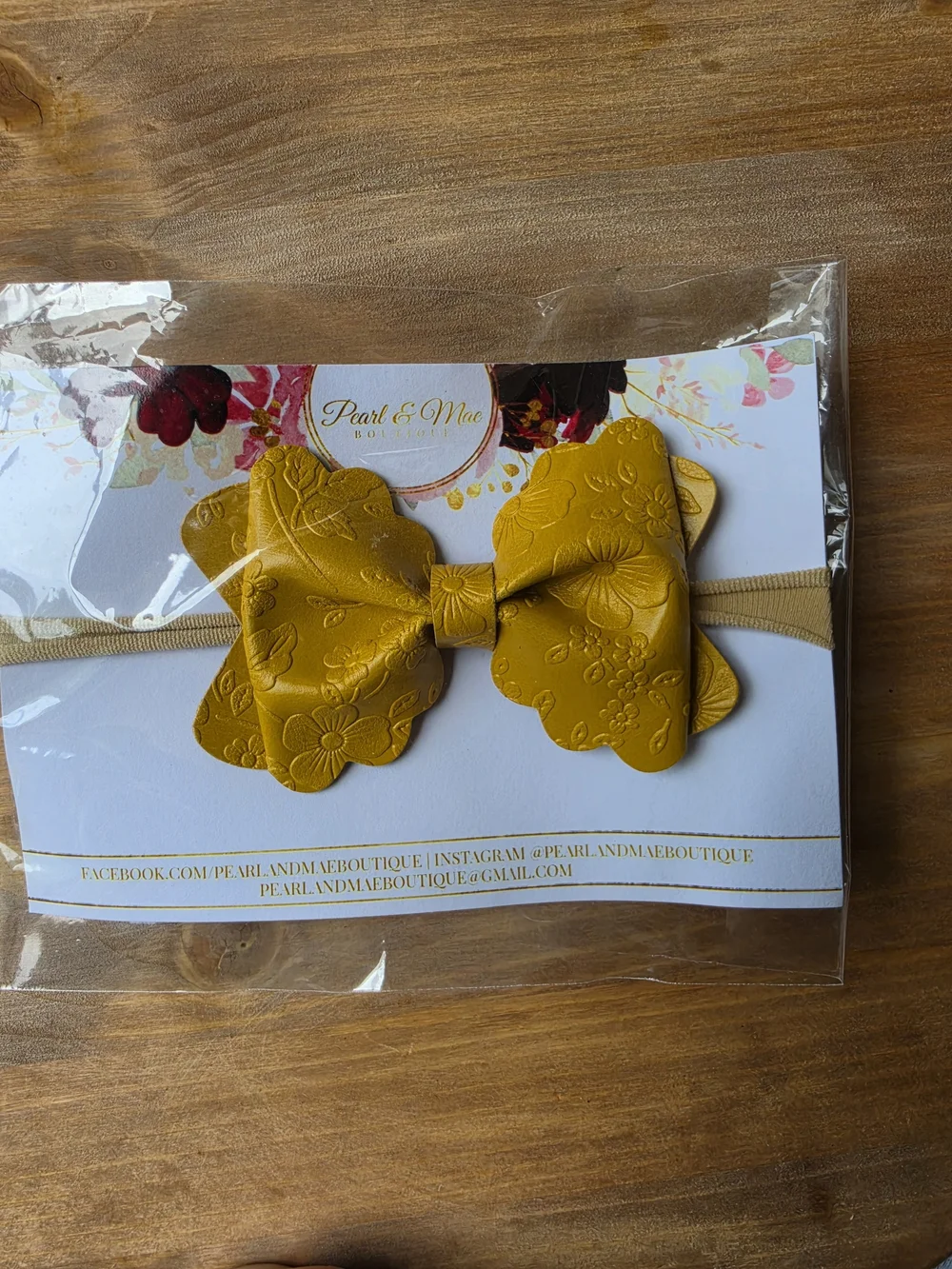 Mustard Floral Embossed Bow Headband for Kids